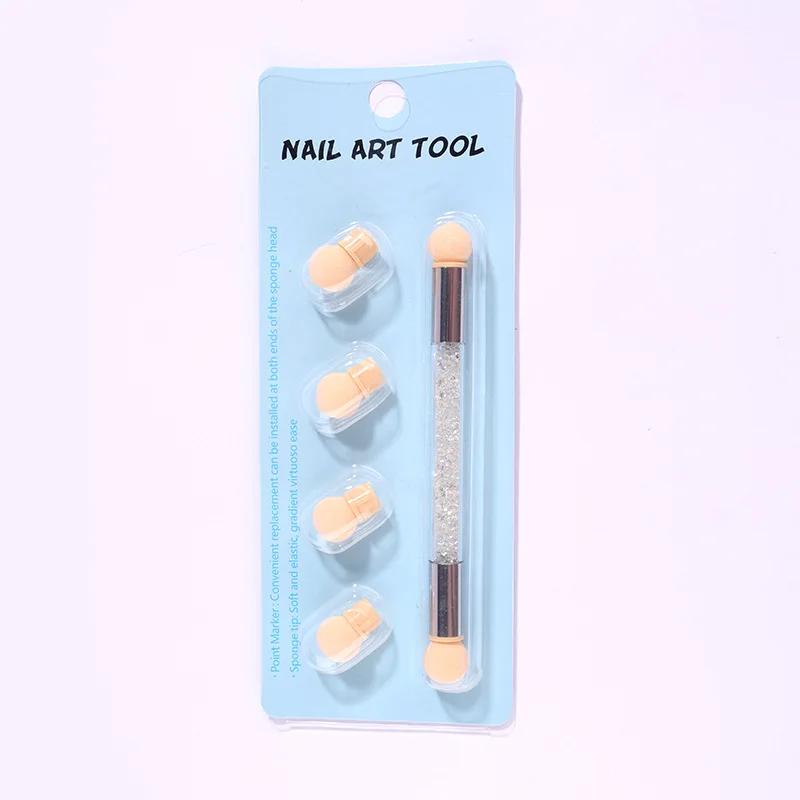 Stilo de umbrire gradient Accesorii pentru pictura pentru arta unghiilor cu două capete Perie pentru punctat unghii Cap burete Mâner cu strasuri Perie pentru arta unghiilor