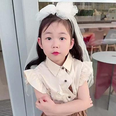 Fashion Flowing Bow Veil Hair Hoop Polyester Beige Girls Head Gauze Hairband Mesh Bridal Tulle Women