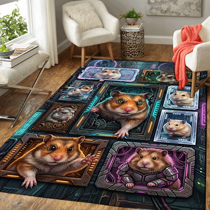 Hamster Technological Frames Pattern Rug Floor Mat for Living Room or Bedroom Soft and Comfortable Carpet a Gift for Birthday and Holiday.