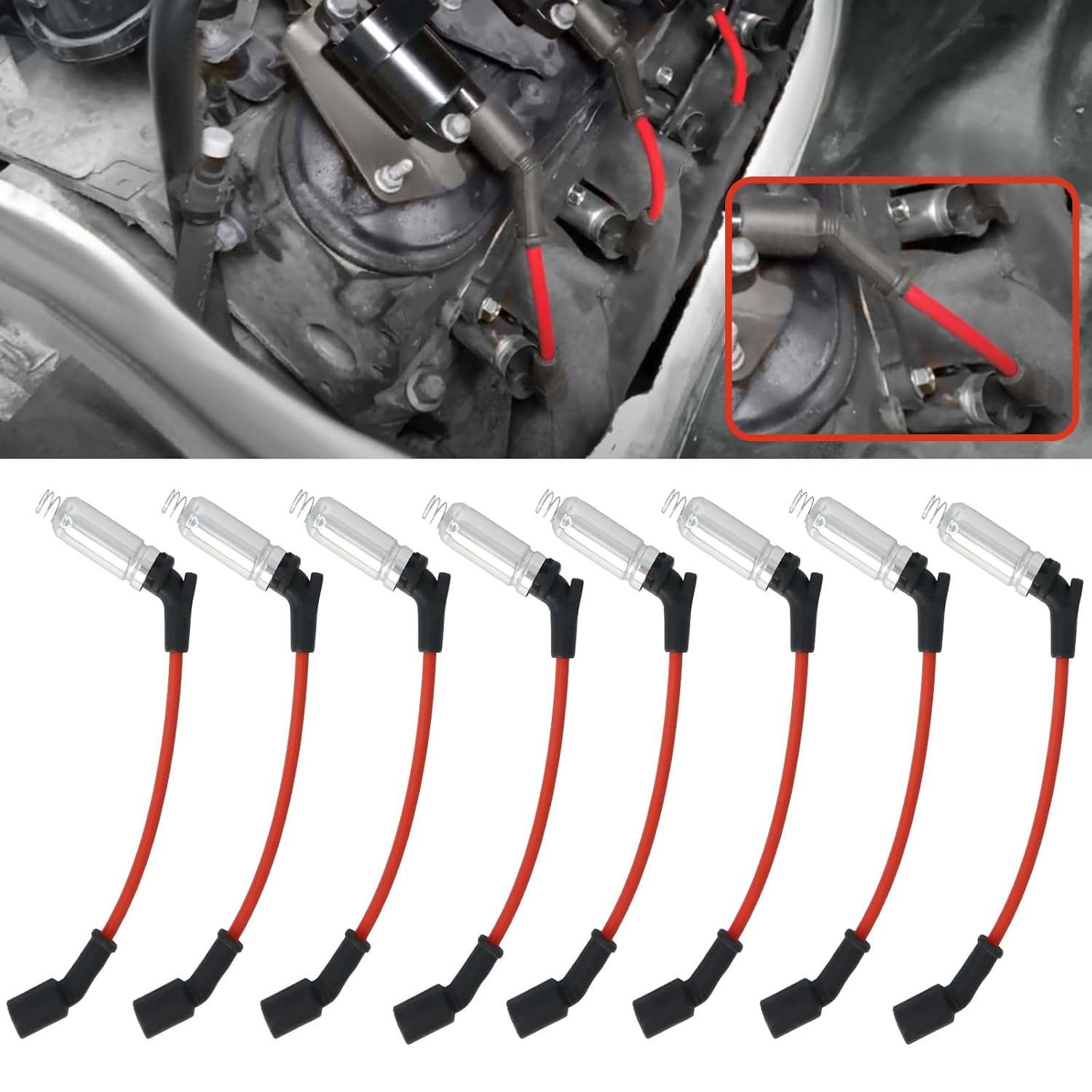 

M8-48322 Spark Plug Ignition Wires Set Compatible with Chevrolet Chevy Silverado Tahoe Suburban Avalanche GMC Sierra Yukon Cadillac Escalade V8, M8-48322