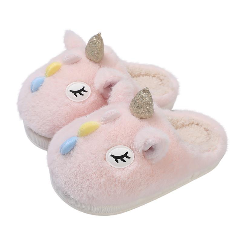 Warm edge unicorn cotton slippers winter new cute cartoon floor thick bottom stepping on shit bag head fluffy slippers