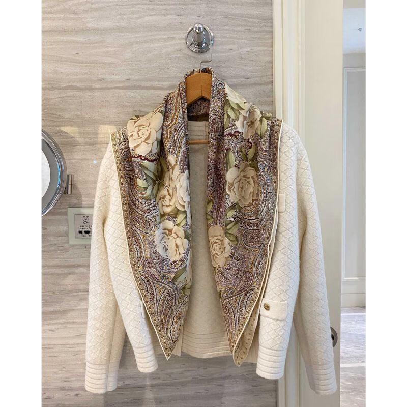 NINA SOLOR Camellia & Paisley Sand-Washed Twill Silk Scarf