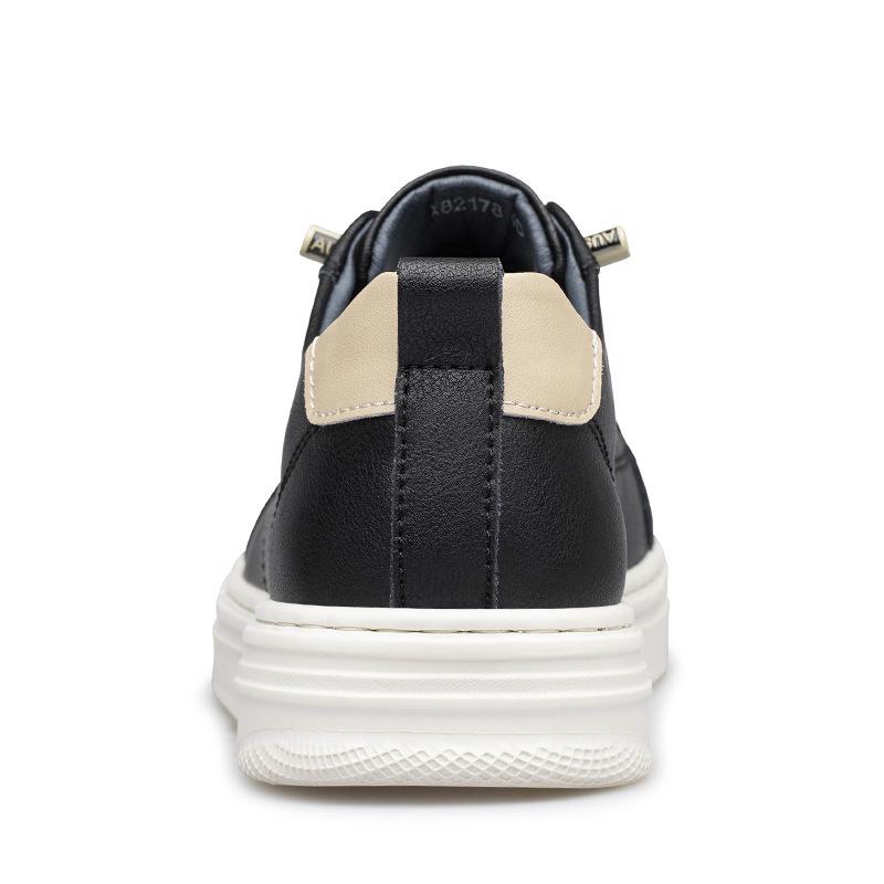 Men's White Leather Low-Top Sneakers - Casual Round Toe