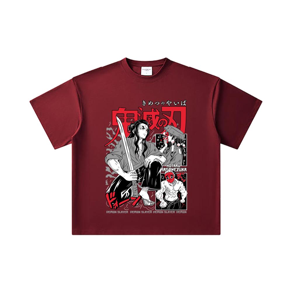 260 GSM Doppelgarn 32er Zählart 100% Baumwolle Demon Slayer V94 Haganezuka Druck Unisex Schweres Baumwoll-T-Shirt
