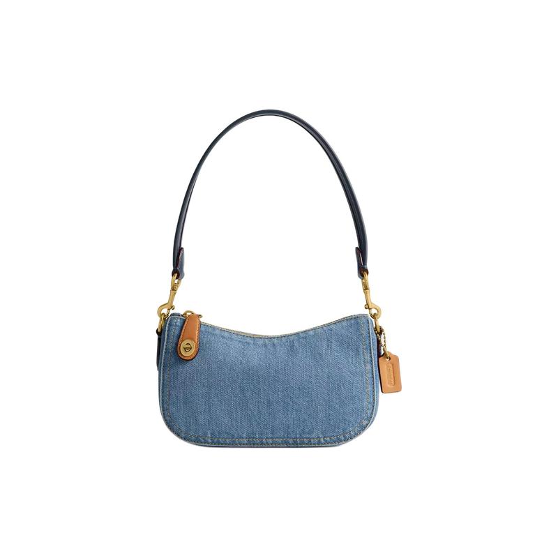 

COACH Swinger 20 Top Zip Closure Denim Shoulder Bag Small Women s Indigo синій