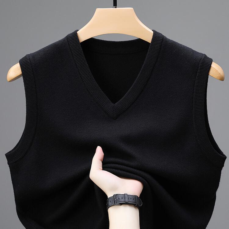 Men's V-Neck Wool Knit Vest - Autumn/Winter Solid Color, Middle-Aged & Elderly Style