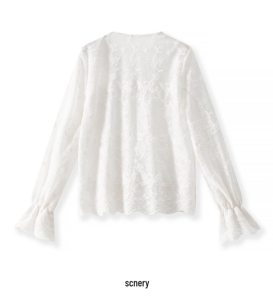 Women's V-Neck Lace Top with 3D Embroidery Design