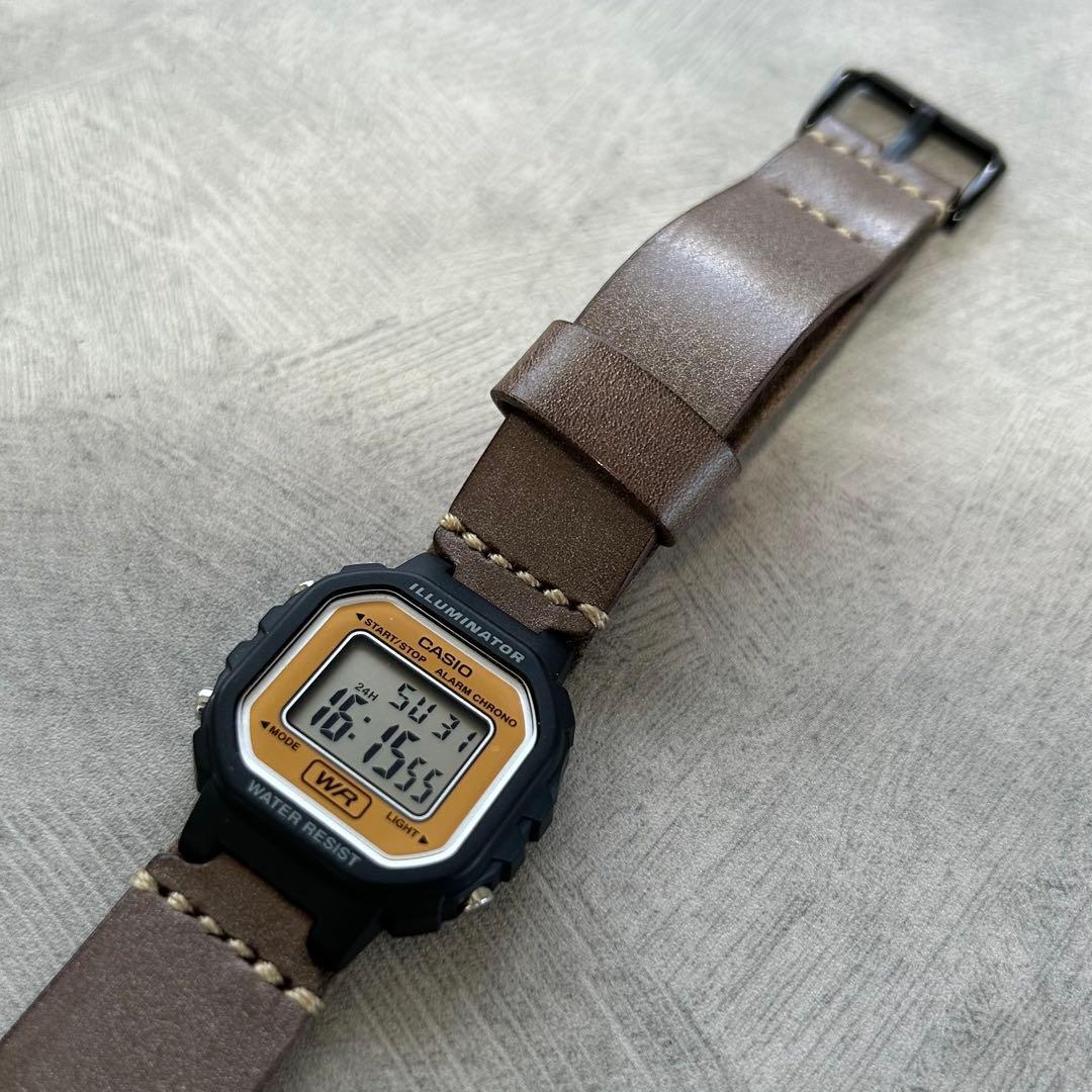 Used CASIO LA-20WH Genuine leather belt custom 18mm width