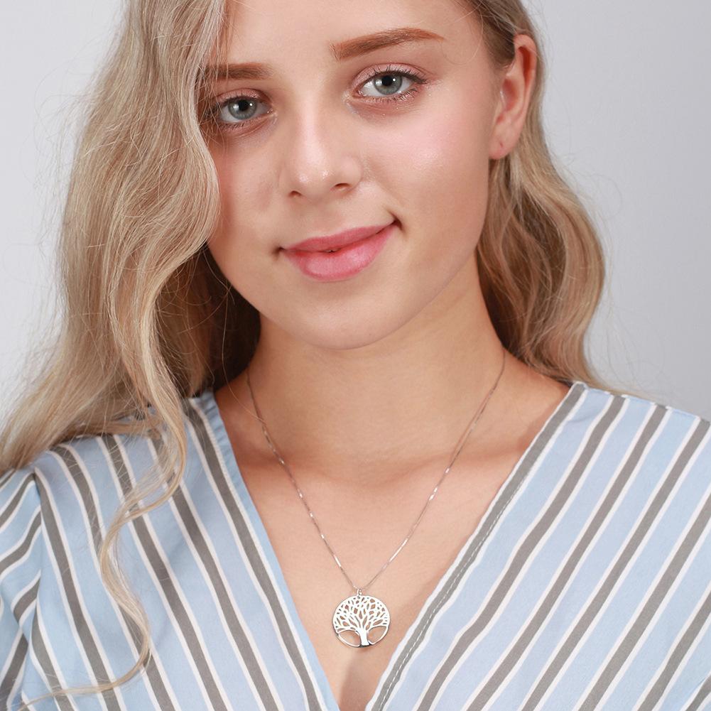 Jewelry S925 Sterling Silver Necklace Tree of Life Zircon Pendant Hollow Necklace