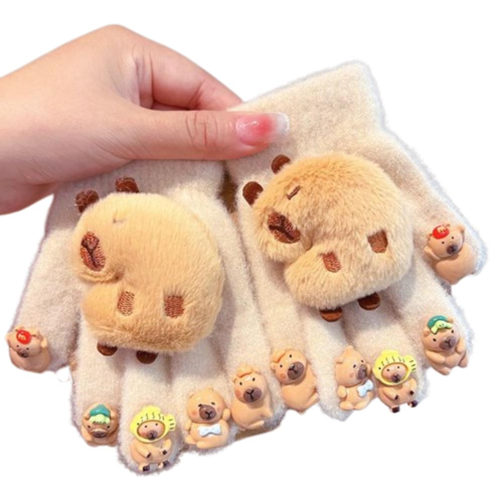 Keep Warm Cartoon Capybara Gloves Cute Winter Children Gloves Kawaii Kids Warm Mittens  Outdoor