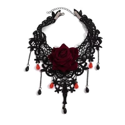 Victorian Styles Black Lace Choker Necklace 3D Rose Design Contemporary For Cosplay And Evening Event