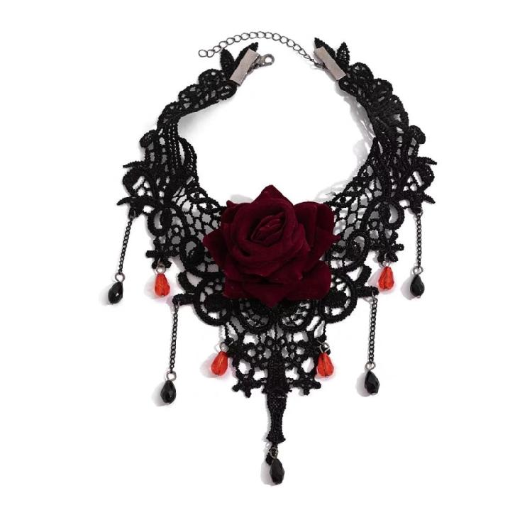 Victorian Styles Black Lace Choker Necklace 3D Rose Design Contemporary For Cosplay And Evening Event 1