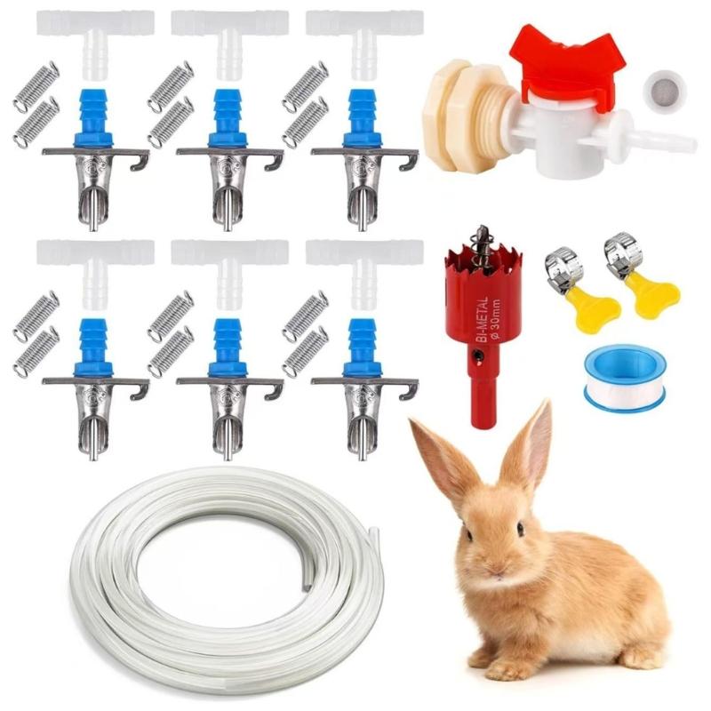 Small Animal Drinking Water System NonSpill Design Easy Installation Rabbit Hutch Waterer Kits Cage Accessories
