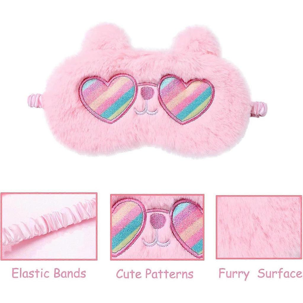 Cute Eye Mask Pink Eye Sleep Mask,Plush Sleeping Eye Cover Soft Funny Blindfold Mask,Fluffy Animal Sleep Eyeshade Breathable Lightweight Eye Mask for