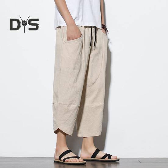 Pantaloni de vară respirabili pentru bărbați, de culoare uni, șic, ocazionali, pantaloni de vară pentru bărbați