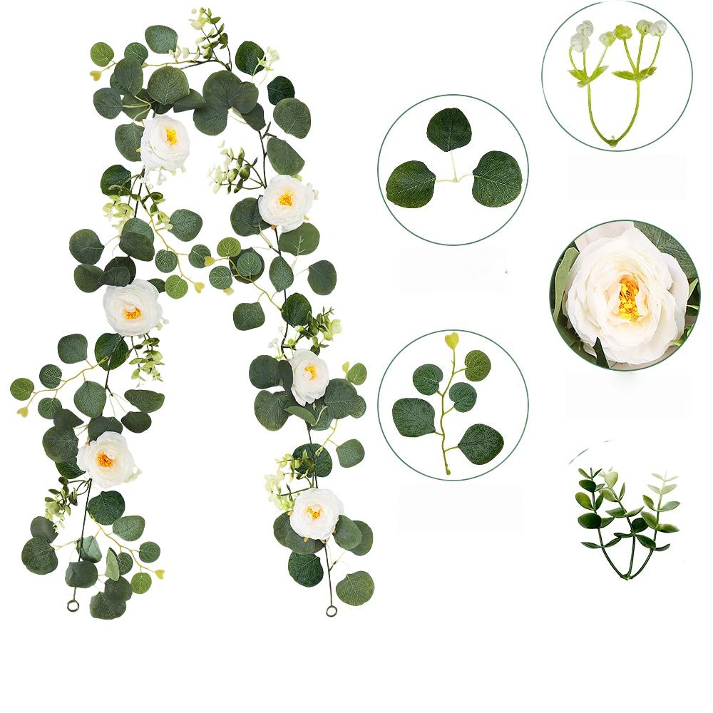 1PC 1.8m Artificial Eucalyptus Vine Fake Rose Flowers Gypsophila Garland For Wedding Home Party Craft Art Table Runner Decor