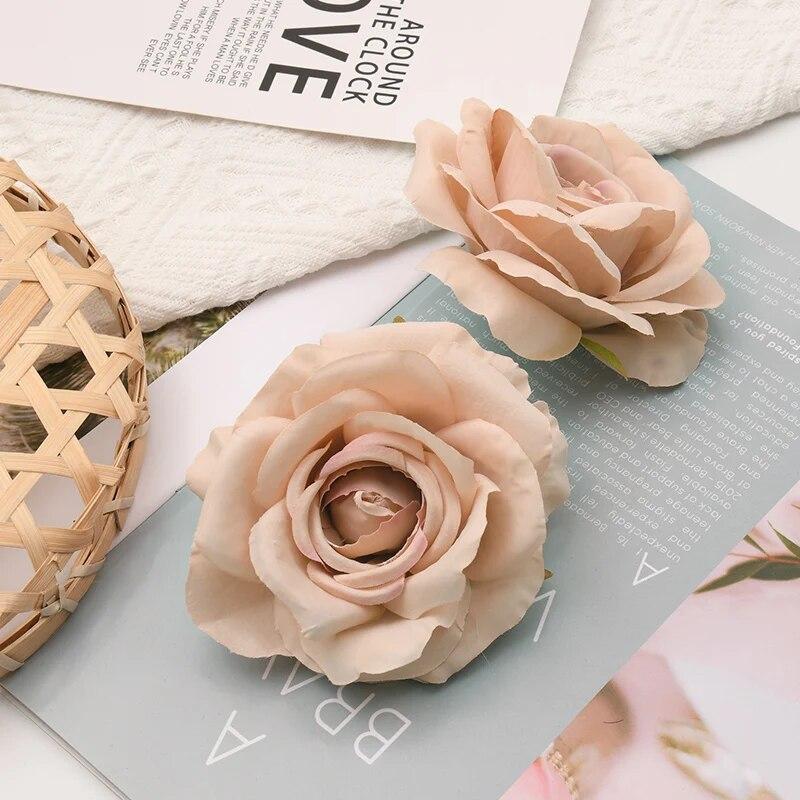 30pcs/Lot 9cm-10CM Large White Rose Artificial Silk Flower Heads DIY Wedding Decoration Wreath Scrapbooking Craft Fake Flowers