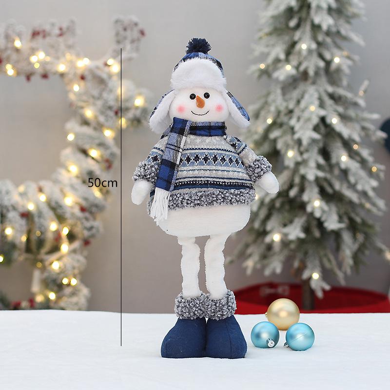 Blue Telescopic Snowman Plush Doll Christmas Decoration