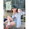 2026 Women's Blue & White Striped Bow Embroidery Long Sleeve Shirt - Unique Mid-Length Stylish Early Autumn Top