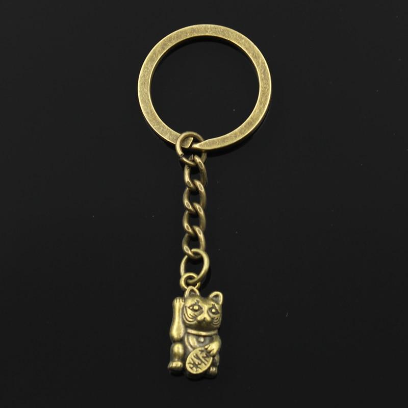 Mote 30 mm nøkkelring Metall nøkkelring nøkkelring smykker Antik bronse Sølvfarge belagt Lucky Cat 23x11 mm anheng