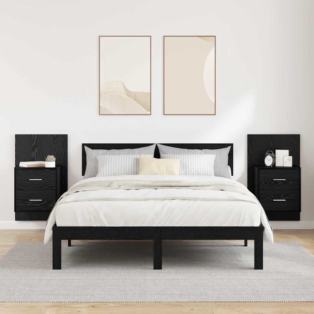 Wall Mounted Nightstand 2 Pcs Black Oak Effect