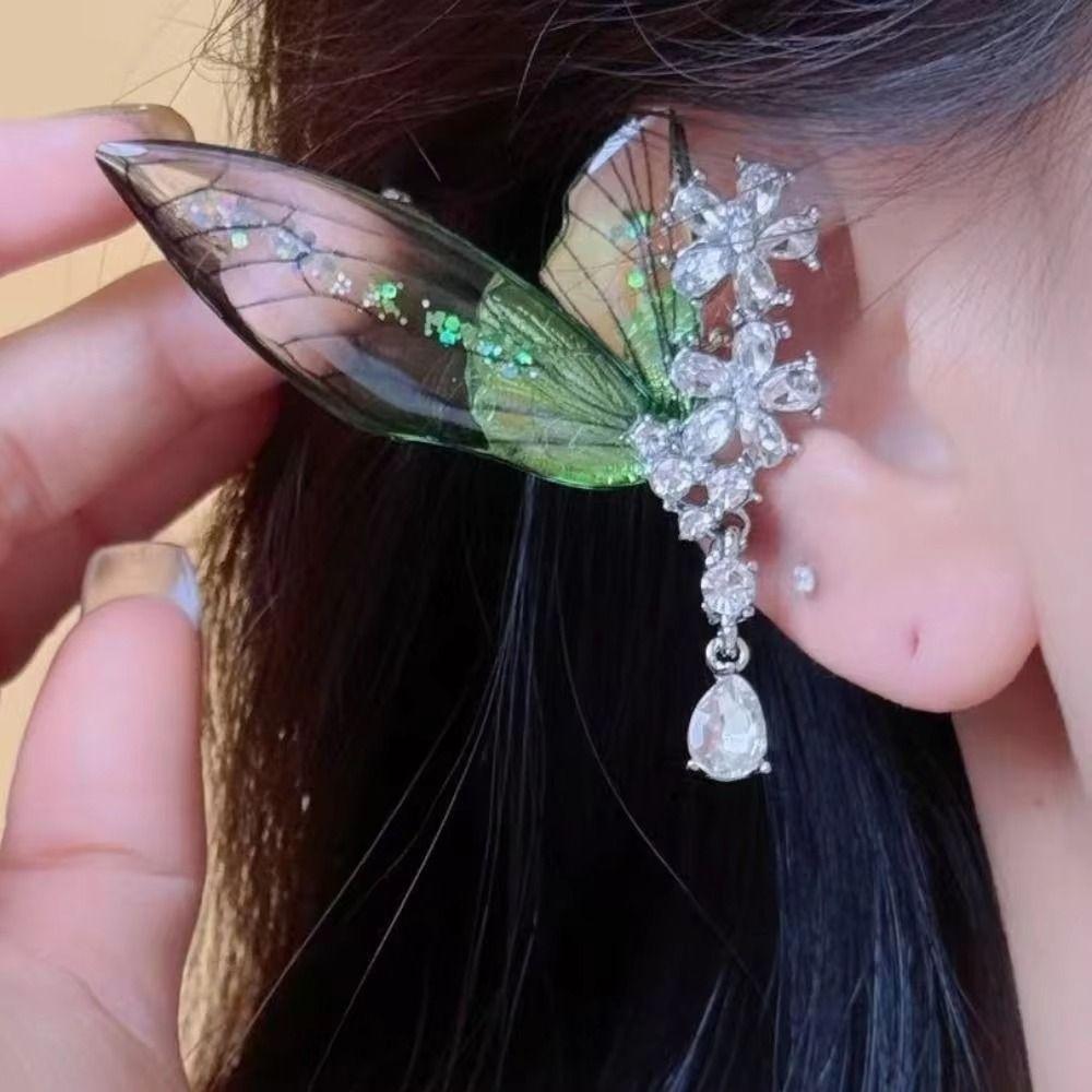 Shiny Butterfly Earrings Exquisite Wings Ear Clip Fashion Green Elf Ear Clip  Ladies