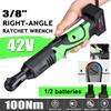 100Nm Rechargeable Electric Wrench 3/8" Cordless Ratchet Scaffolding Right Angle Wrench Tool with 1/2 Battery Charger Kit 42V