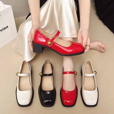 Damen Pumps 2026 Neue Mary Jane Schuhe für Damen Große Größen Gürtelschnalle Kleine Lederschuhe für Damen Dicke Absätze High Heels Schuhe