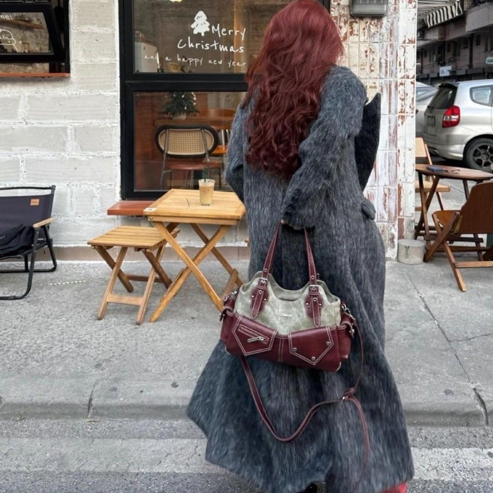 Crossed Color Women's Shoulder Bag with Denim Patchwork Armpit Handbag Crossbody Bag Casual Outing