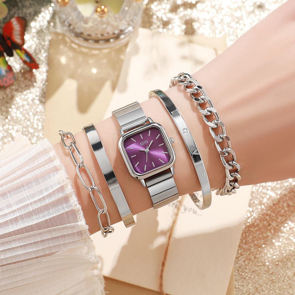 No Gift Box Small Dial Butterfly Leisure Belt Simple Quartz Women's Watch   Bracelet Chain 5-piece Set