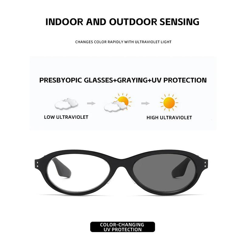 Retro Oval Frame Photochromic Presbyopia Glasses Anti Blue Light High Definition Comfortable Reading Eyewear +1.0 To +4.0