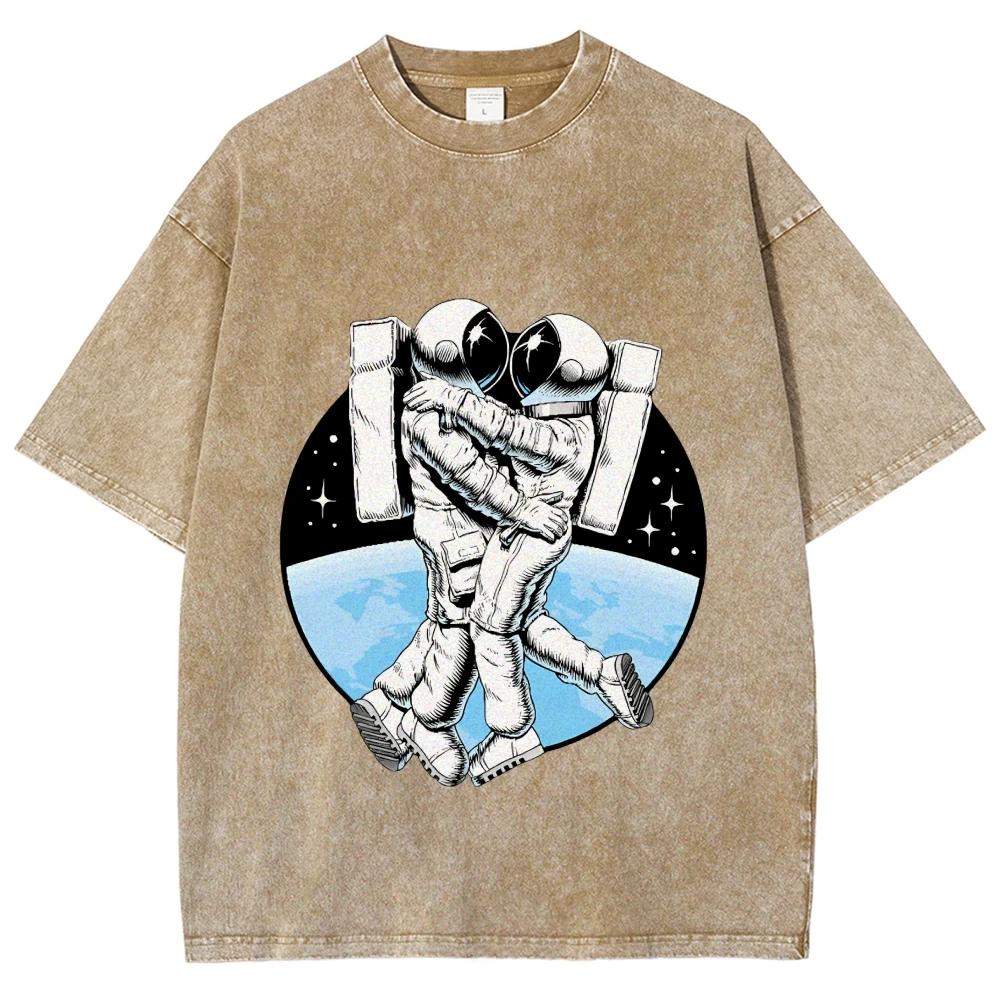 Damski T-shirt z krótkim rękawem i nadrukiem astronauty, Overseas, 100% bawełna, dla mężczyzn i kobiet, topy, ubrania, zniżka