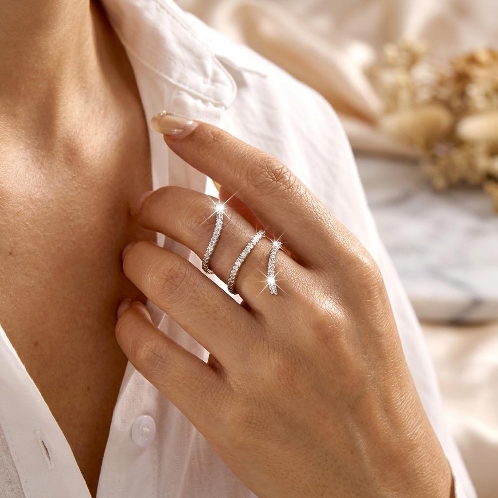 Trendy Exquisite Spiral Wrap Ring for Women Multilayer Sparkly Crystal Zircon Finger Ring Summer Festival Boho Statement Jewelry
