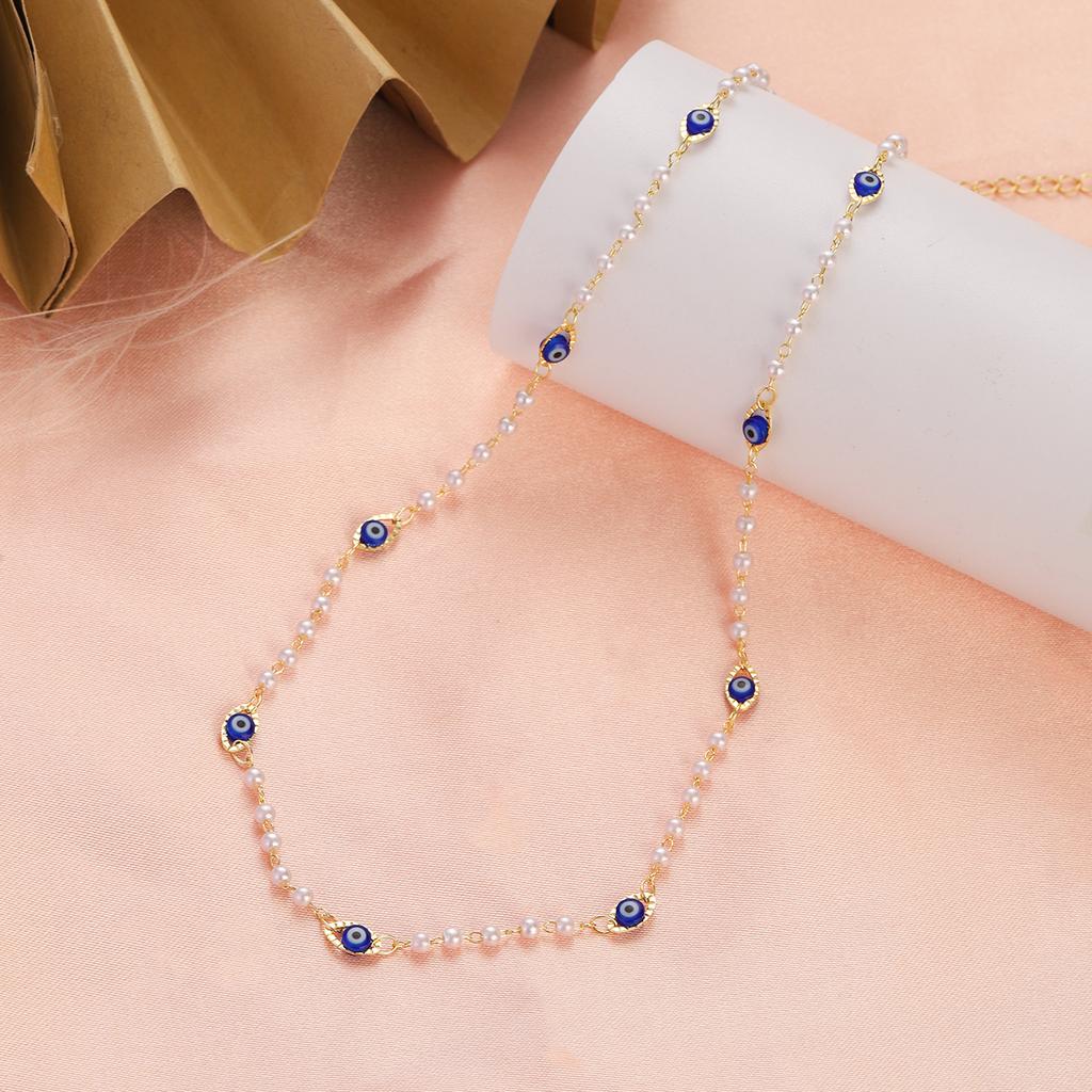 Collana Blu Occhio di Allah Turco da Donna Moda Colore Oro Acciaio Inossidabile Collane Smalto Perline Gioielli Regalo
