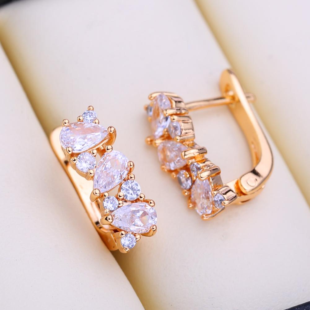 FEEYOO Clip Earrings Rose Gold Color Fashion Earring For Women Cubic Zirconia Stud Earrings Jewelry