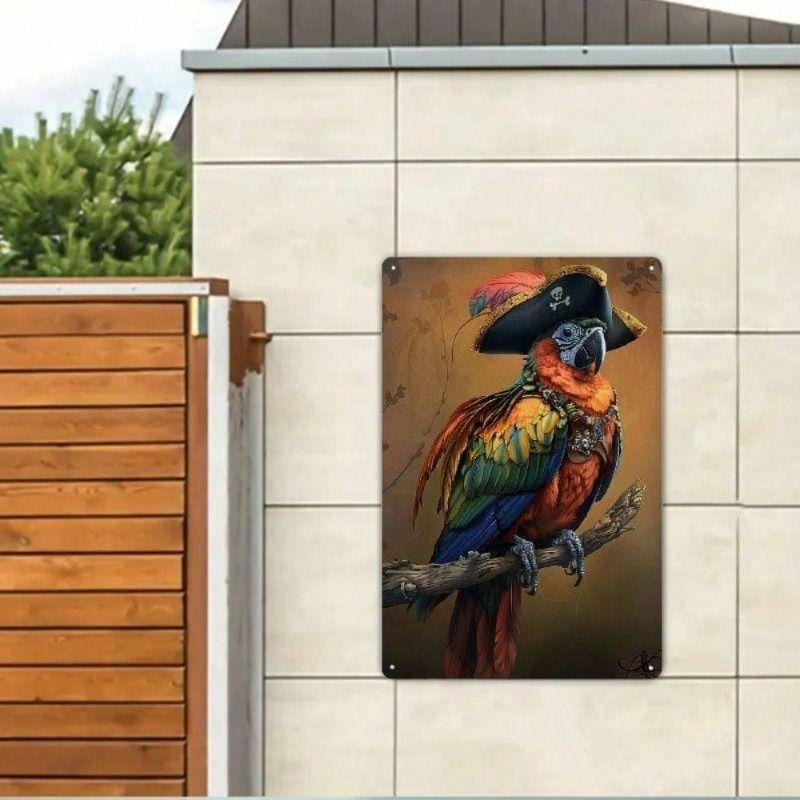 Tin Sign Wall Art Vintage Retro Parrot Metal Poster for Home Bar Garage Decor