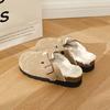 Cowhide Version of Boken Shoes Thick-soled Wool Cotton Shoes Women's Velvet Thickened Leather Autumn and Winter Boken Shoes Wear Fluffy Slippers