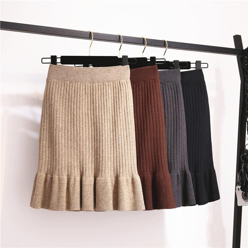Buy Women's Knitted Wrap Hip Skirt Autumn Winter Ruffled Wool One