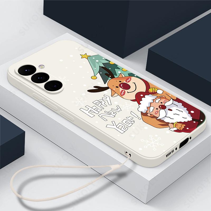 

Мягкий рождественский чехол для телефона Samsung S24 S23 S22 S21 Plus Note 20 Ultra A54 A34 A13 A71 S10 Силиконовый противоударный чехол из ТПУ с Санта-Клаусом с веревкой Samsung S24 Ultra слоновая кость