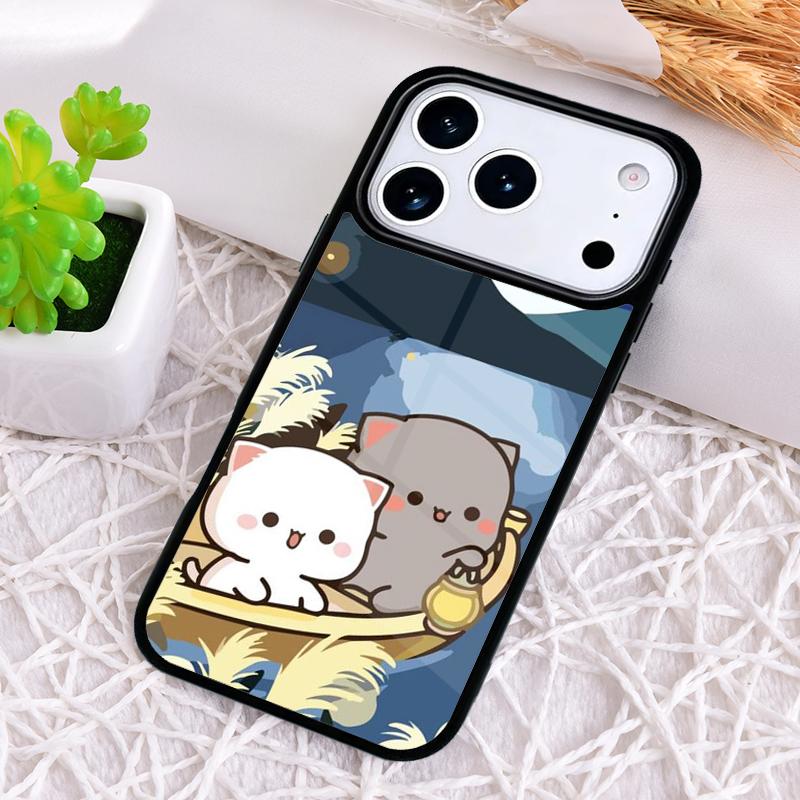 Cartoon Peach Mochi Cat Phone Case for iPhone 17 Air 16 15 11 12 14 13 Pro Max Shockproof Cover