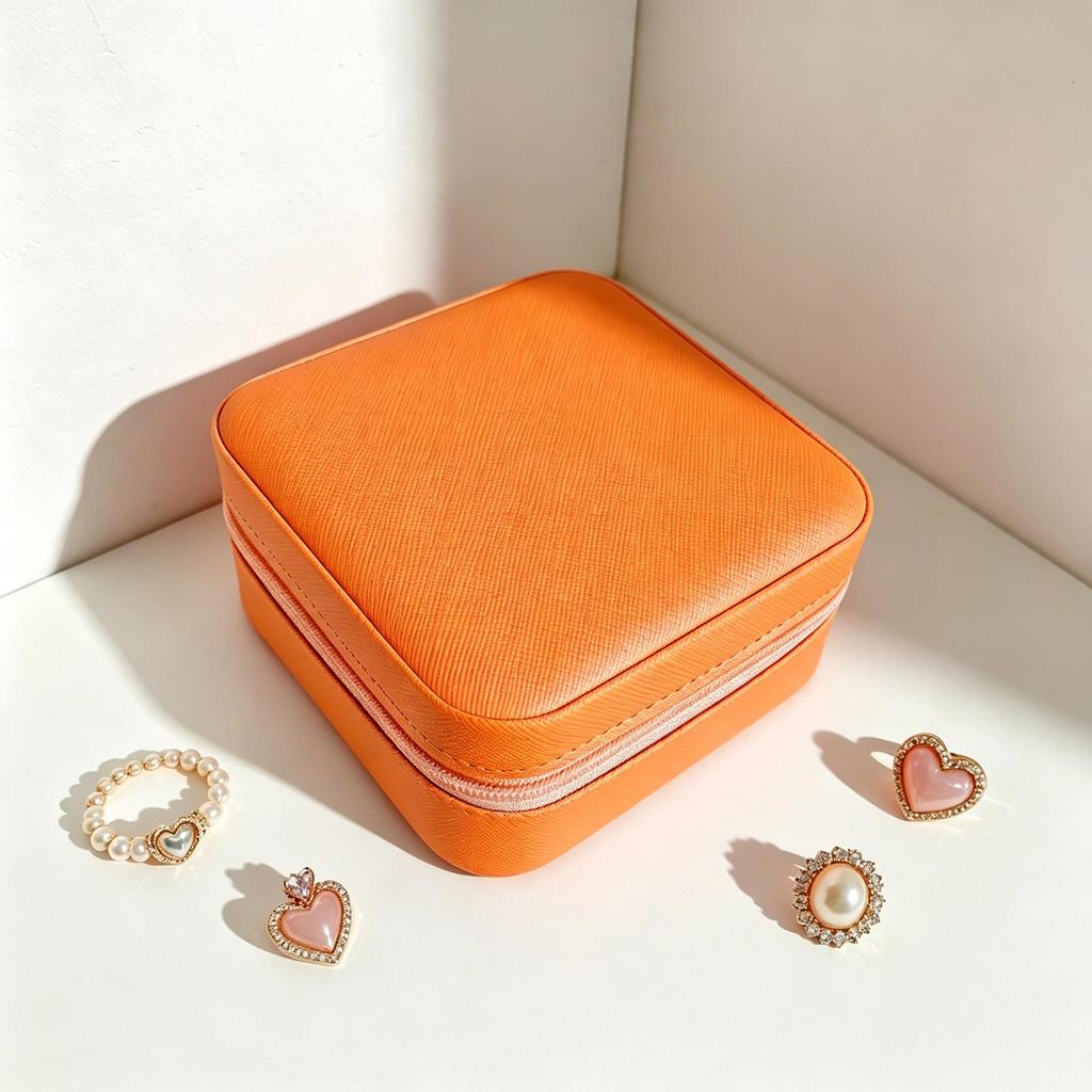 Caja de joyería compacta de cuero para mujer: un bonito organizador para colgantes, pendientes y anillos.