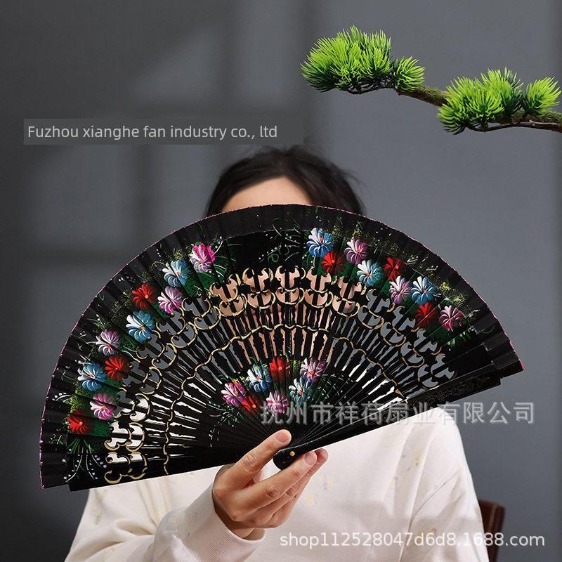 Hand-Painted Fans, Classical Folding Fans, European-Style Spanish Wooden Fans, Fans to Match with Cheongsam, Chinese-Style Vintage Folding Fans