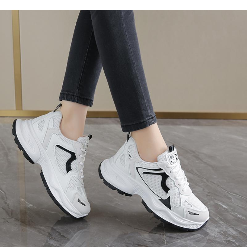 Women Vulcanize Sneakers Breathable Mesh Outdoors Solid Color 2024 High Quality Solid Color Trainers Lace-up Ladies Shoes