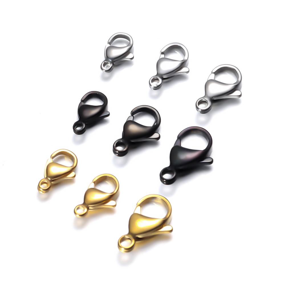 Semitree 25Pcs Stainless Steel Gold Black Lobster Clasps Jewelry Findings DIY Necklace Bracelet Making Accessories 9/10/12/15MM