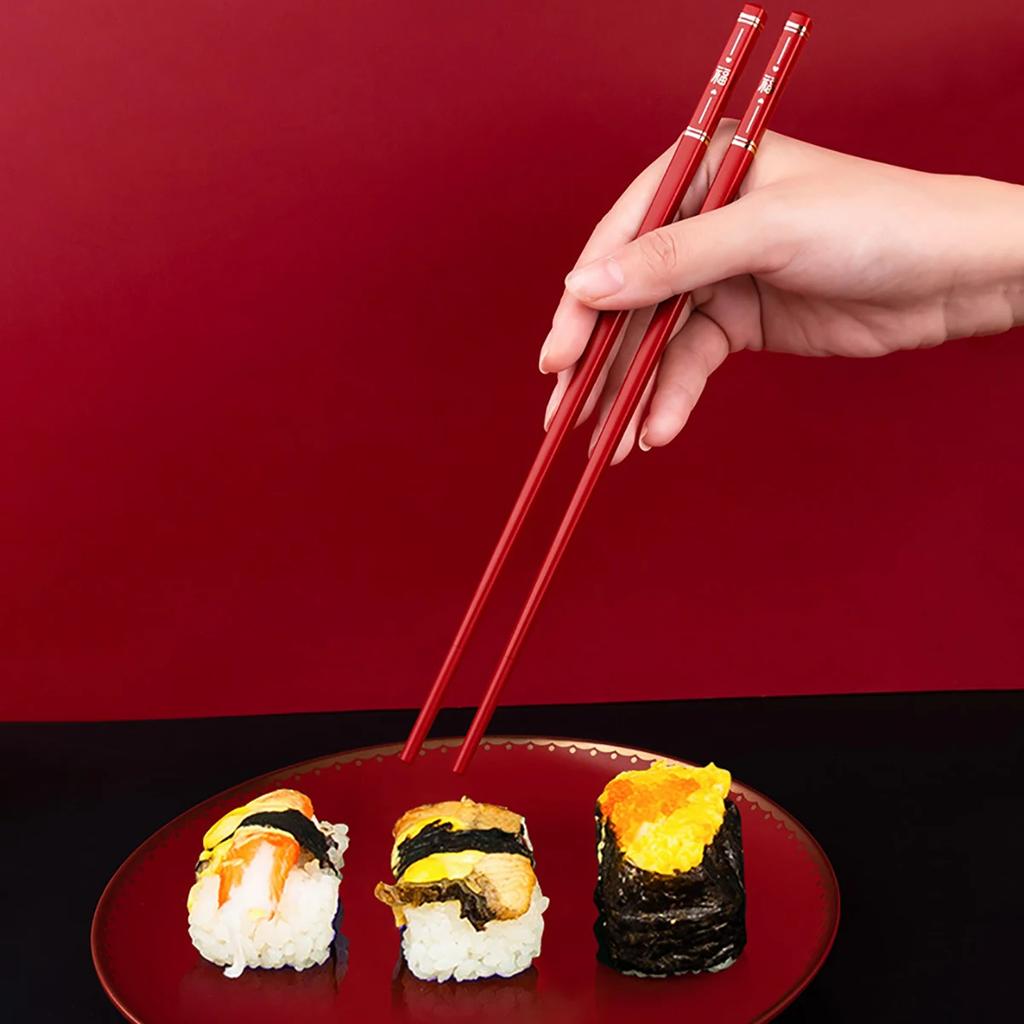 5Pairs Red Festival Chopsticks Set Anti Slip Sushi Chopstick Durable Chinese Style Alloy Chopsticks Easy To Clean Reusable