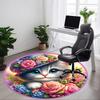 1pc Floral Cat Hat Chair Carpet for Office, Round Polyester Mat, Indoor Decor for Office, Easycare Fabric, Washable Non-slip Area Carpet