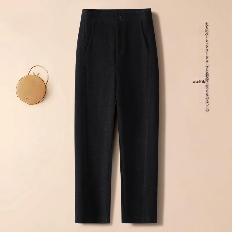 Women's Off-White Cashmere Blend Harem Pants - High-End, Thickened, Straight-Leg for Autumn/Winter 2024.