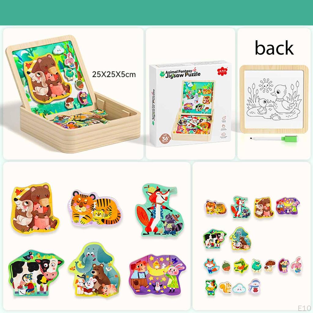 2 in 1 Wooden Toddler Puzzle Drawing Board Children for 46 Years Boys Girls Style A