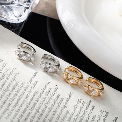 Korean Geometric Copper Inlaid Zirconia Small Ear Cuff Stud Earring - Fashionable and Exquisite Design