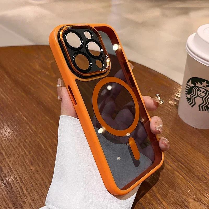 

Чехол Magsafe для iPhone 15 Pro, модный защитный чехол для камеры с металлическими буквами для iPhone 13 14 15 Pro Max, противоударный магнитный чехол For iPhone 15
